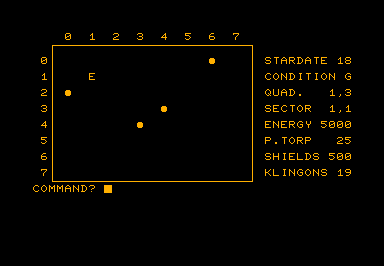 Star Trek (v1.2) game screenshot for Commodore PET